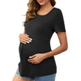 thumbnail image 1 of DARING DIVA Women's Short Sleeve Crew Neck Wrinkle Design Maternity Blouses M Black, 1 of 7