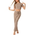 thumbnail image 1 of DARING DIVA Women's Short Sleeve Crop Top and Pants Pajama Set S Camel, 1 of 5