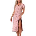 thumbnail image 1 of DARING DIVA Women's Short Sleeve Heart Print Lace Trim Ribbed Nightgown S Pink, 1 of 6
