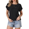 thumbnail image 1 of DARING DIVA Women's Short Sleeve Hollow Out Casual Eyelet Tops M Black, 1 of 6