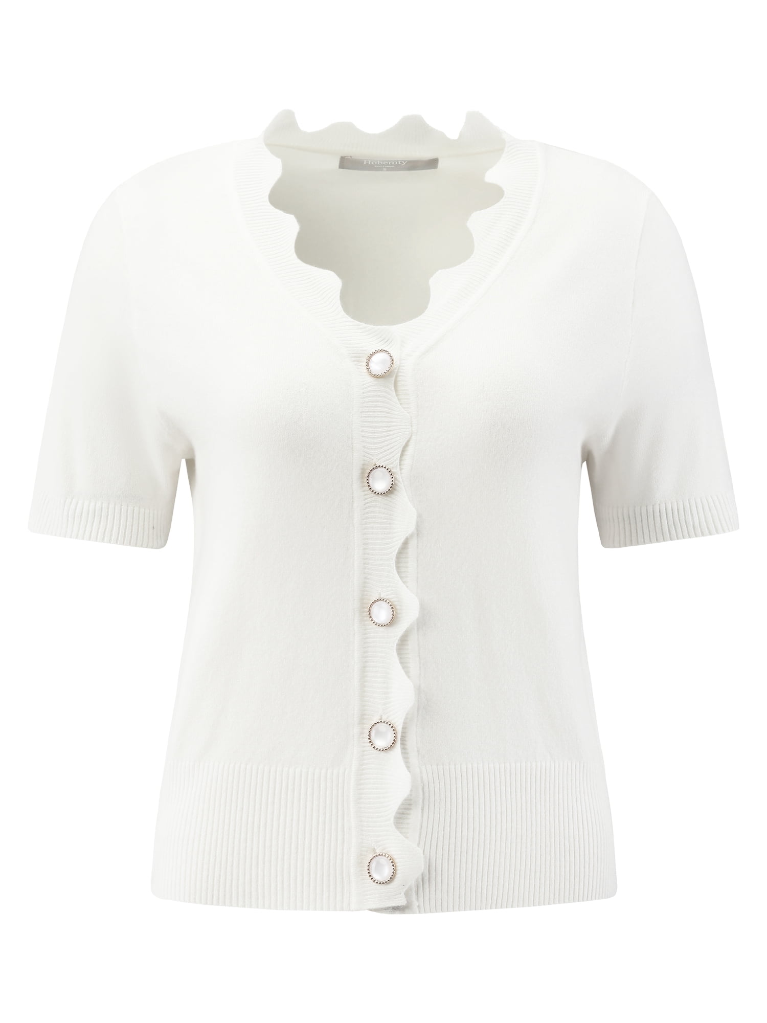 DARING DIVA Women's Short Sleeve Knit Ribbed Cropped Sweater Top 2XL White