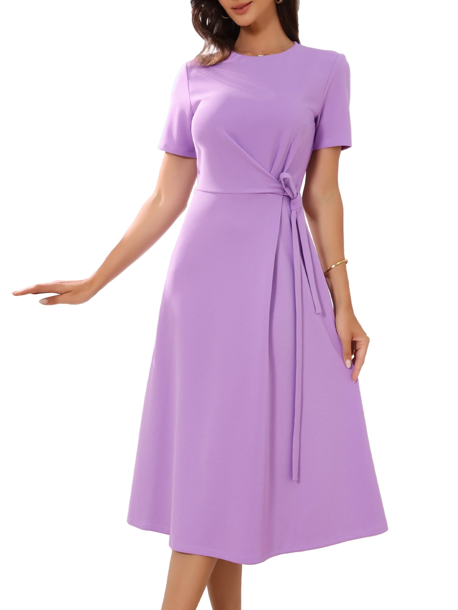DARING DIVA Women's Short Sleeve Midi and A-Line Silhouette Casual Dresses L Lavender