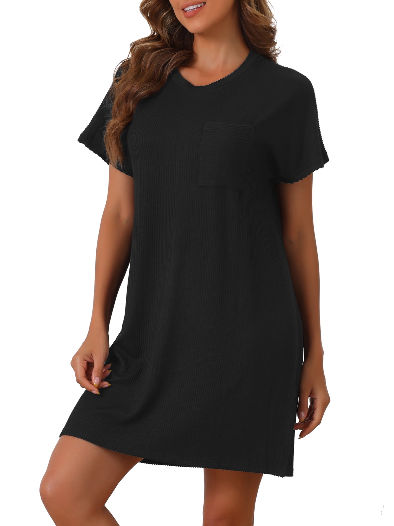 DARING DIVA Women's Short Sleeve Nightgown Lounge Nightshirt S Black