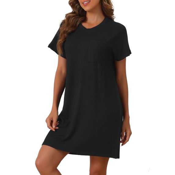 DARING DIVA Women's Short Sleeve Nightgown Lounge Nightshirt S Black