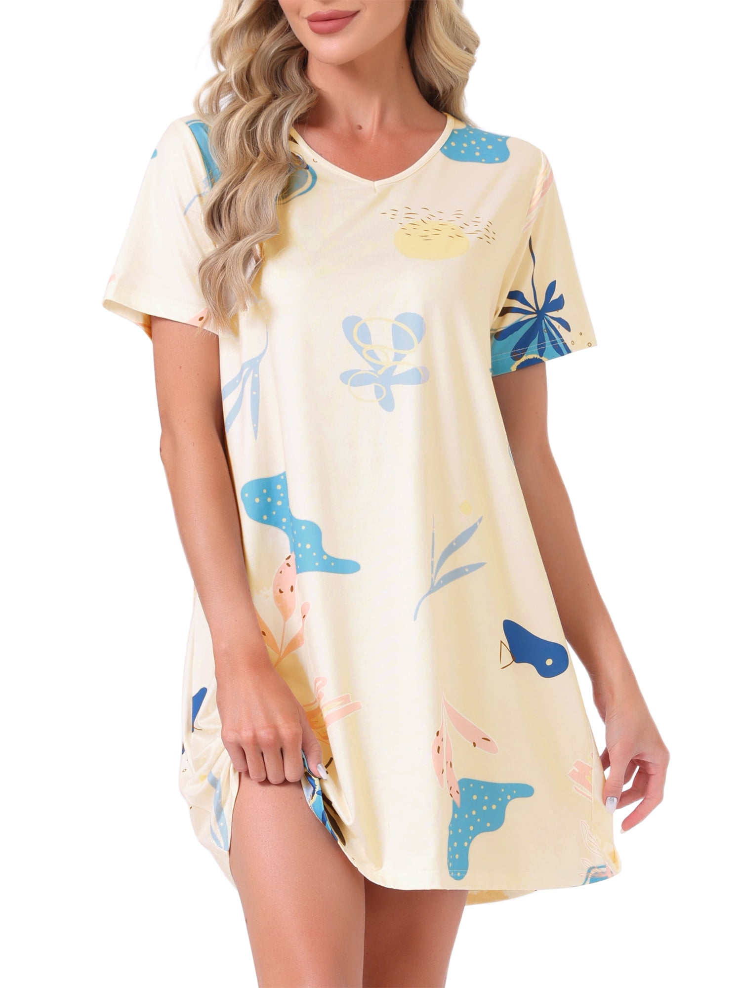DARING DIVA Women's Short Sleeve Nightgown Soft Stretchy Pajama Dress L Apricot