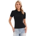 thumbnail image 1 of DARING DIVA Women's Short Sleeve Polo Shirts Collared V Neck Button Up Tops XS Black, 1 of 6