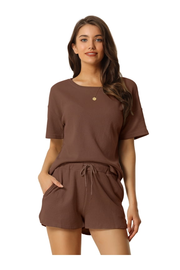 DARING DIVA Women's Short Sleeve Solid Color Pullover Pajama Set XS Coffee