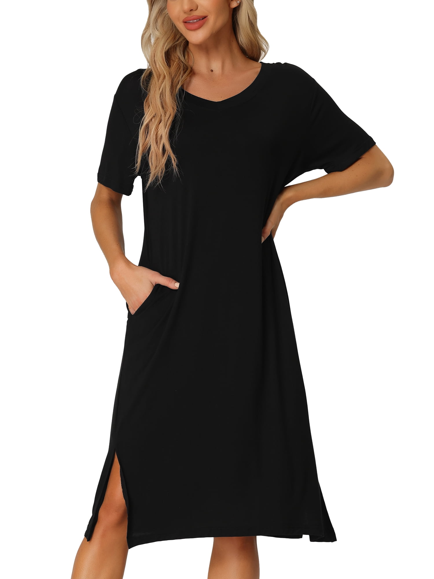 DARING DIVA Women's Short Sleeve T-shirt Dress Nightshirt for Lounge L Black
