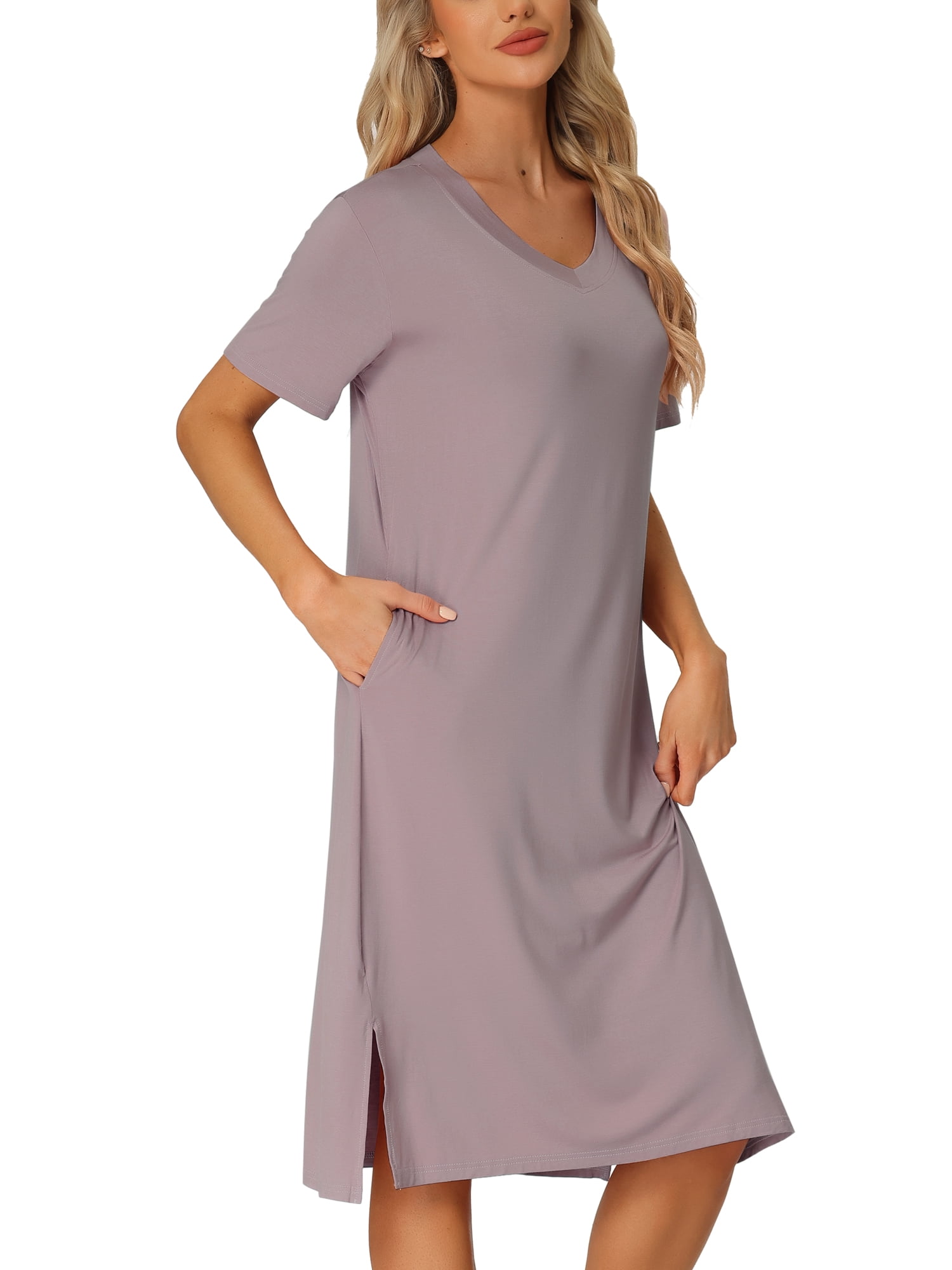 DARING DIVA Women's Short Sleeve T-shirt Dress Nightshirt for Lounge L Purple