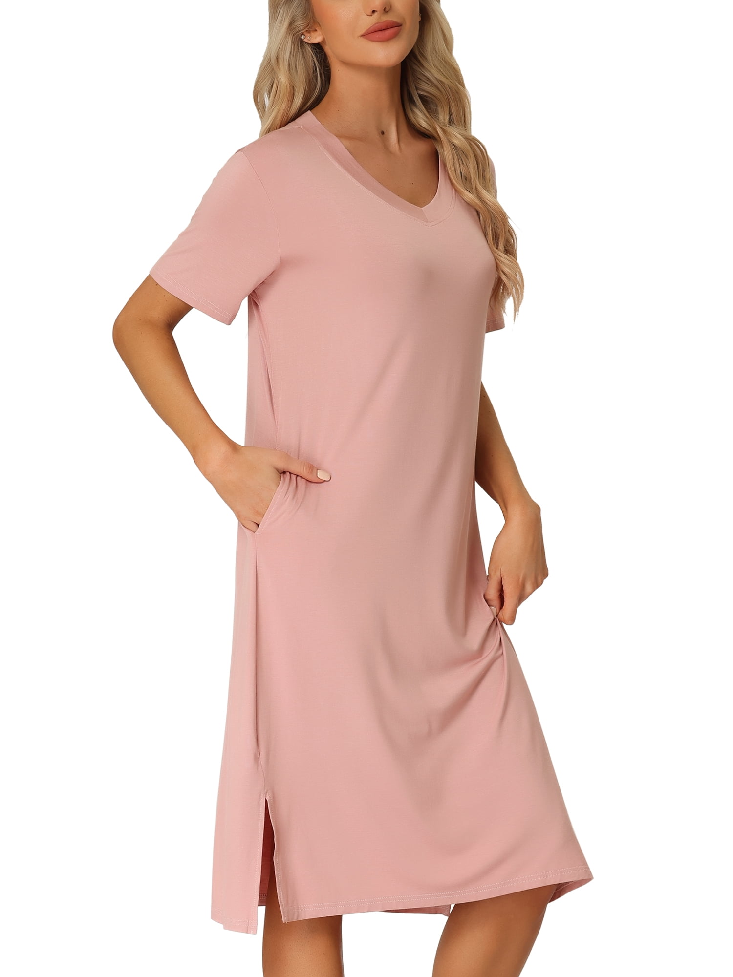 DARING DIVA Women's Short Sleeve T-shirt Dress Nightshirt for Lounge M Pink