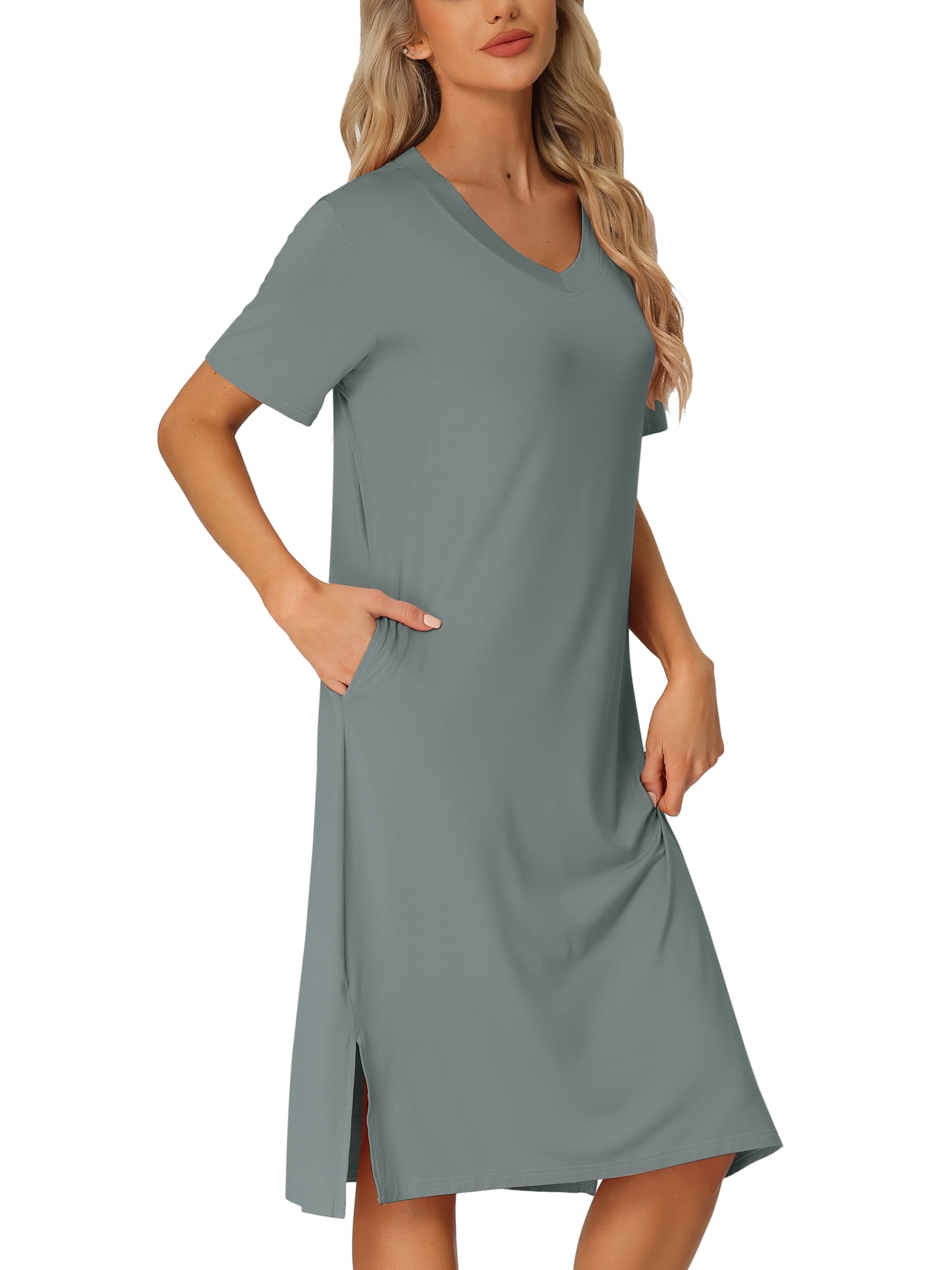 DARING DIVA Women's Short Sleeve T-shirt Dress Nightshirt for Lounge S Grey