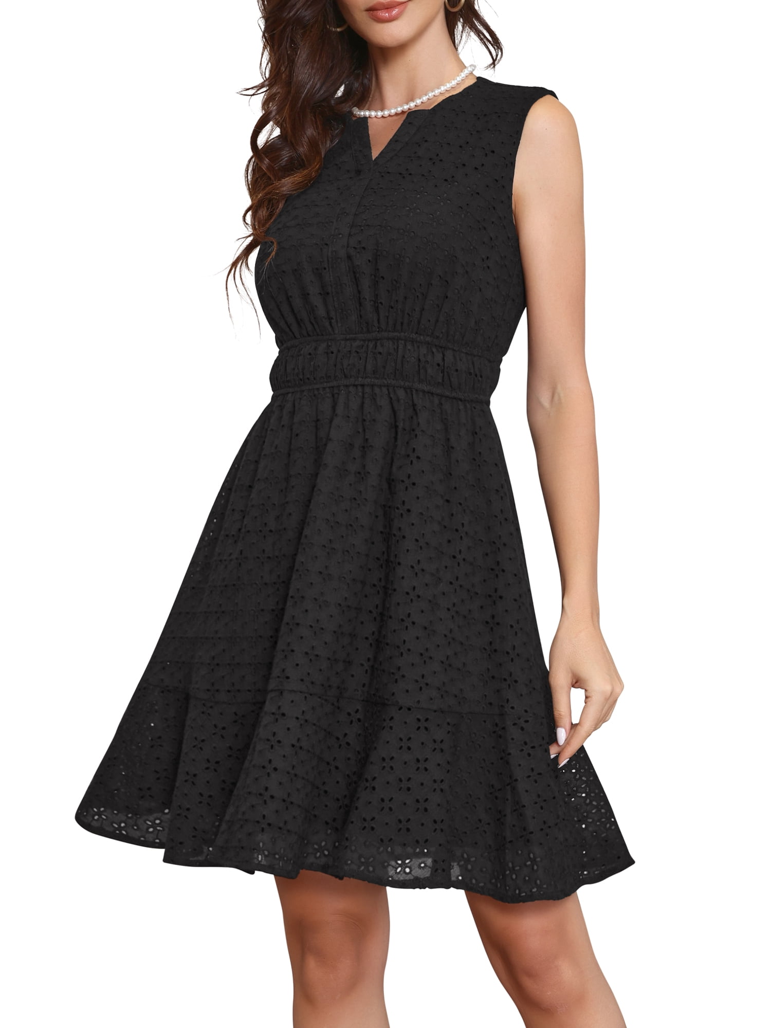 DARING DIVA Women's Short Sleeveless V Neck Hollow Out Dress M Black