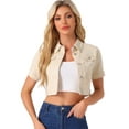 thumbnail image 1 of DARING DIVA Women's Short Sleeves Crop Button Down Denim Jacket M Apricot, 1 of 6