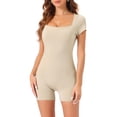 thumbnail image 1 of DARING DIVA Women's Short Unitard Stretchy Square Neck Jumpsuit M Apricot, 1 of 6