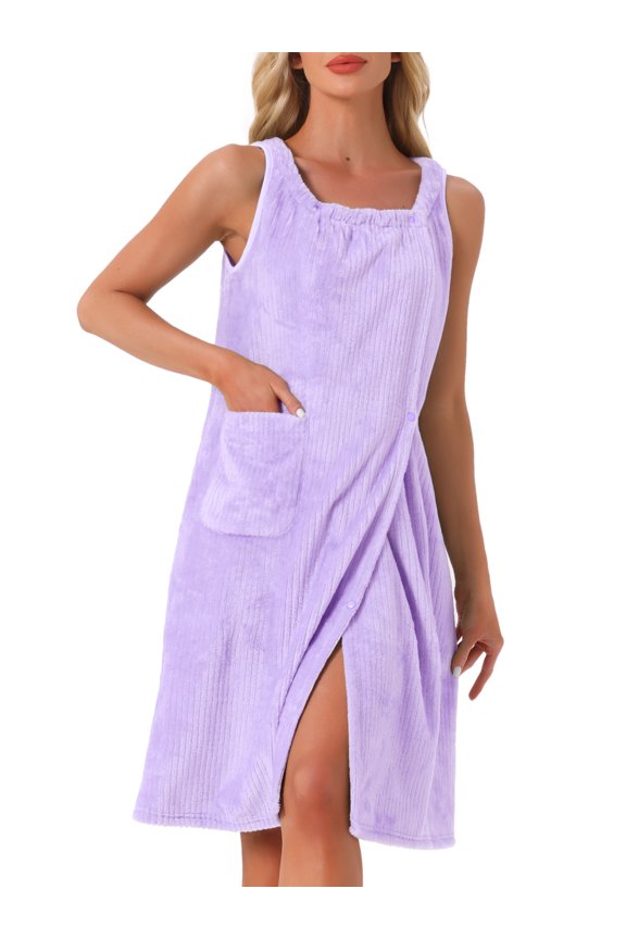 Women's Shower Wrap Wearable Towels Bathrobe Cover Up Spa Robe S Purple