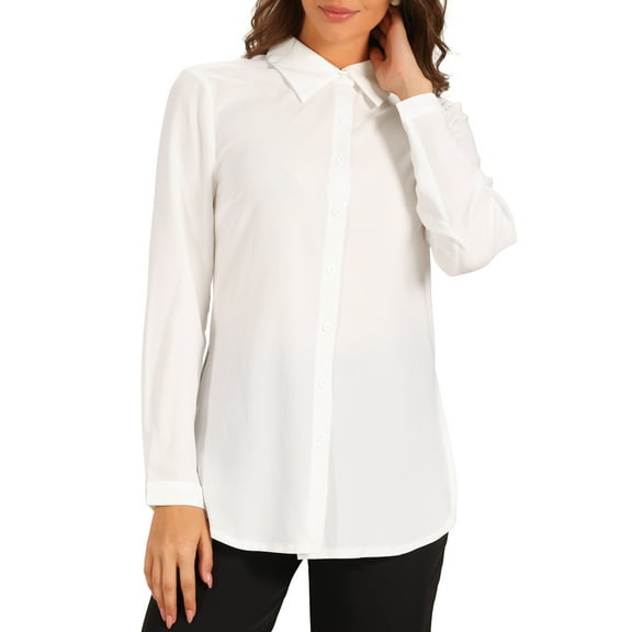 DARING DIVA Women's Side Slit Long Sleeve Button Down Tops XS White