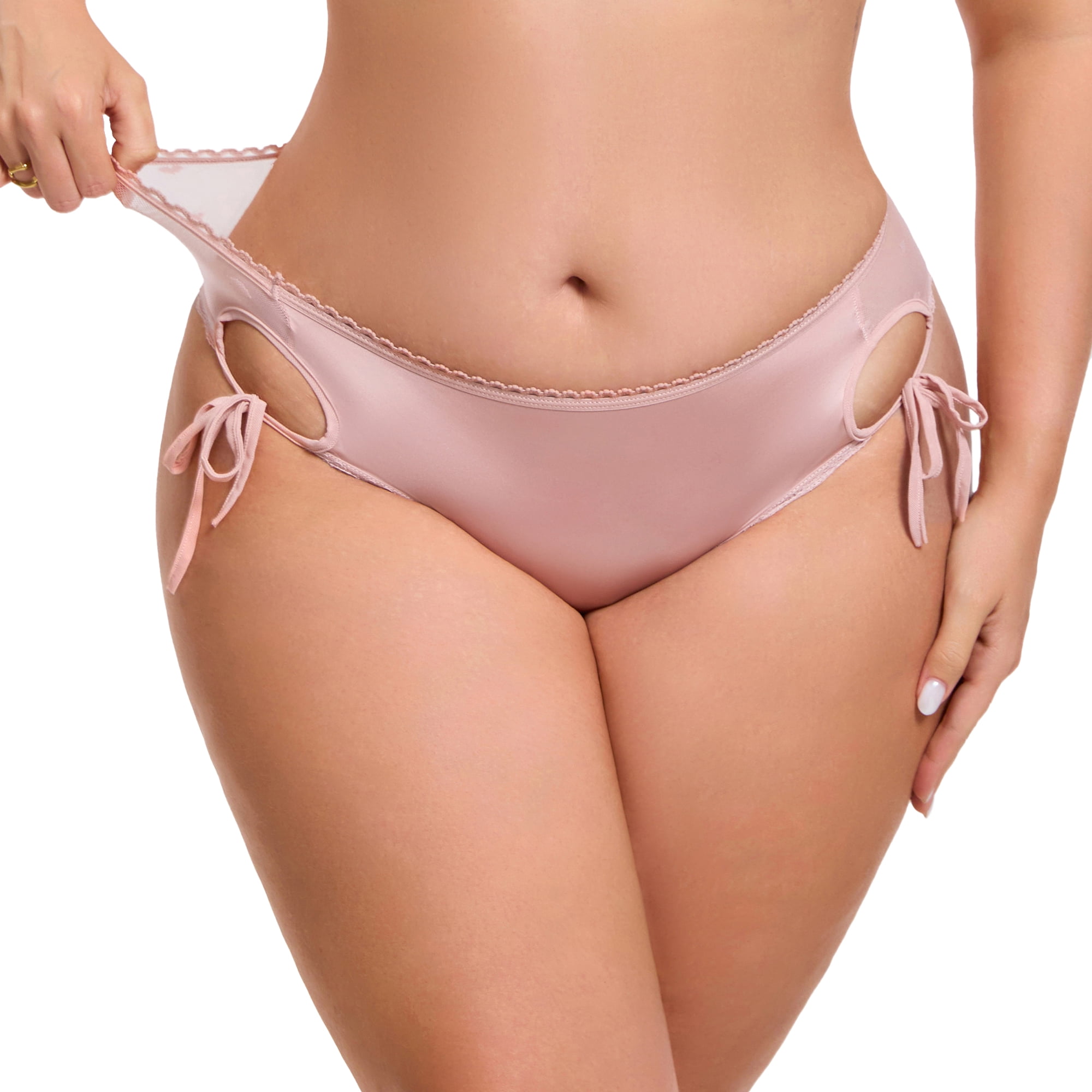 DARING DIVA Women's Side Tie Lace Mesh Sheer Low Rise Briefs Underpant Large Pink