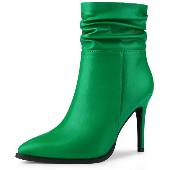 DARING DIVA Women's Side Zip Solid Pointy Toe Stiletto Heel Ankle Boots Green US 7.5