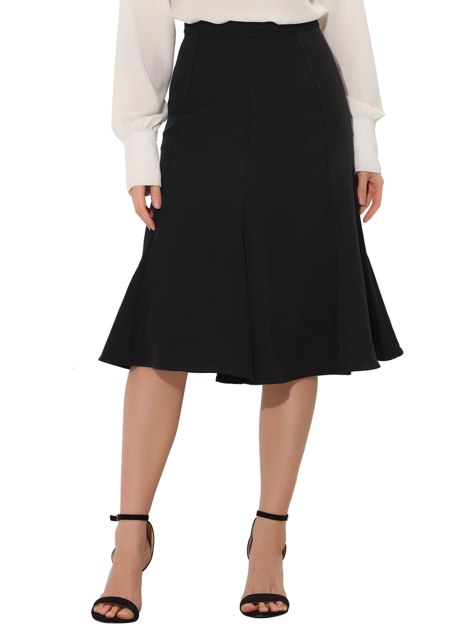 DARING DIVA Women's Side Zipper Flared Flowy A Line Midi Skirts L Black