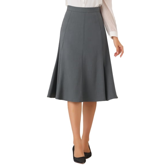 DARING DIVA Women's Side Zipper Flared Flowy A Line Midi Skirts M Dark Grey