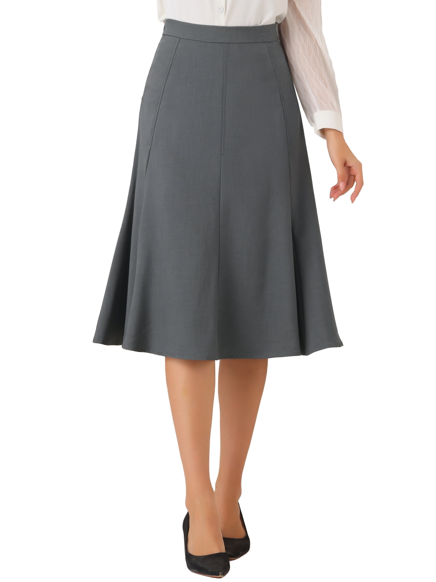 DARING DIVA Women's Side Zipper Flared Flowy A Line Midi Skirts S Dark Grey