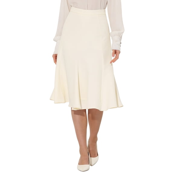 DARING DIVA Women's Side Zipper Flared Flowy A Line Midi Skirts XS Beige