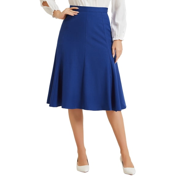 DARING DIVA Women's Side Zipper Flared Flowy A Line Midi Skirts XS Royal Blue