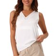 thumbnail image 1 of DARING DIVA Women's Silky Satin Mesh V Neck Sleeveless Blouses Tank Shirt L White, 1 of 6