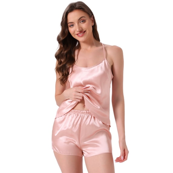 DARING DIVA Women's Silky Satin Pajama Sets Sleeveless Tank Top and Shorts XS Pink