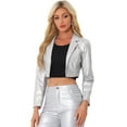 thumbnail image 1 of DARING DIVA Women's Single Breasted Blazer Moto PU Fashion Jacket XL Silver, 1 of 6