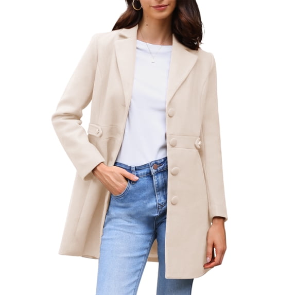 DARING DIVA Women's Single Breasted Button Down Outerwear Pea Coats Apricot M