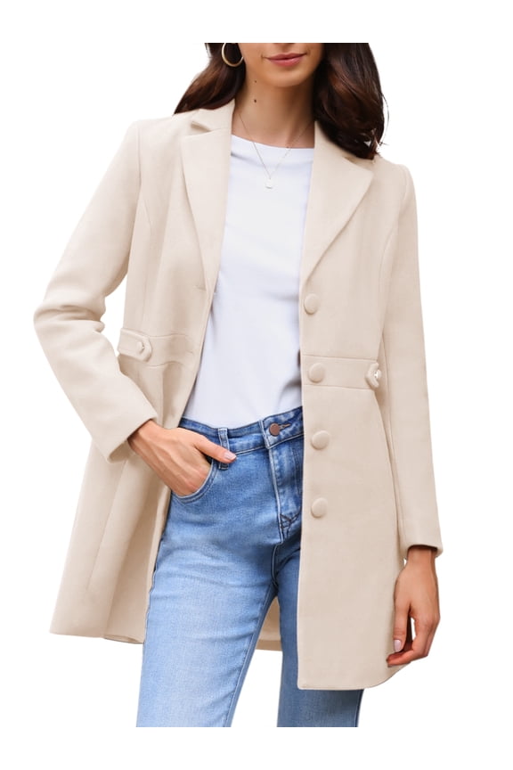 Women's Single Breasted Button Down Outerwear Pea Coats Apricot M