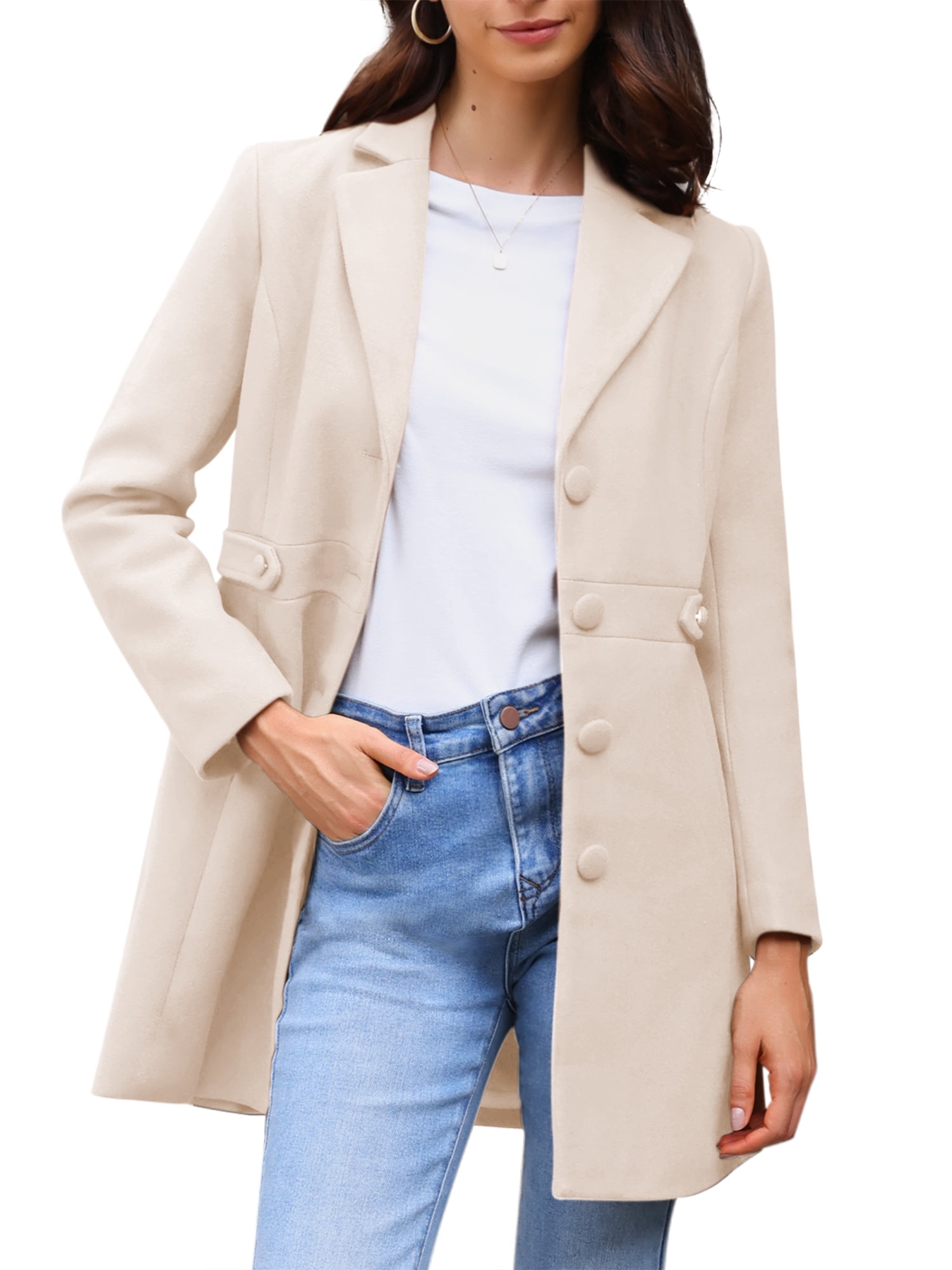 DARING DIVA Women's Single Breasted Button Down Outerwear Pea Coats Apricot XL