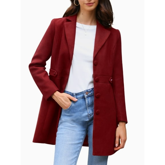 DARING DIVA Women's Single Breasted Button Down Outerwear Pea Coats Deep Red M