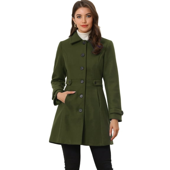 DARING DIVA Women's Single Breasted Long Outwear Winter Coat Army Green XS