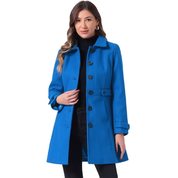DARING DIVA Women's Single Breasted Long Outwear Winter Coat Blue S
