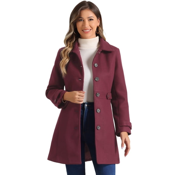 DARING DIVA Women's Single Breasted Long Outwear Winter Coat Burgundy XL
