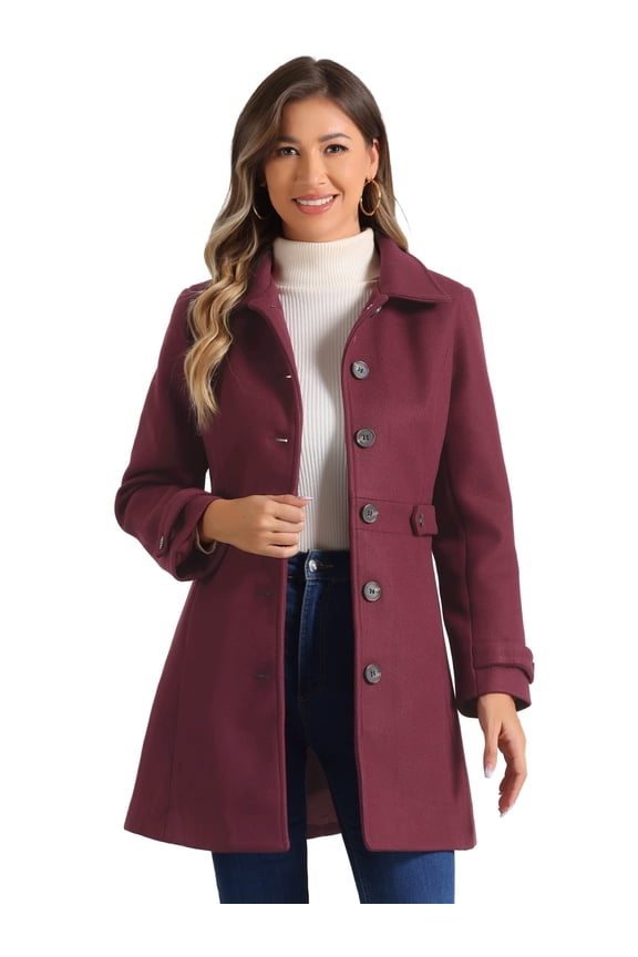 Women's Single Breasted Long Outwear Winter Coat Burgundy XL