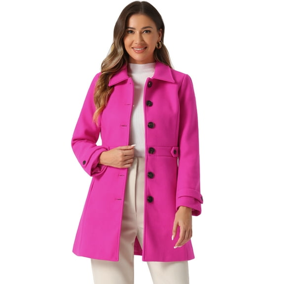 DARING DIVA Women's Single Breasted Long Outwear Winter Coat Hot Pink S