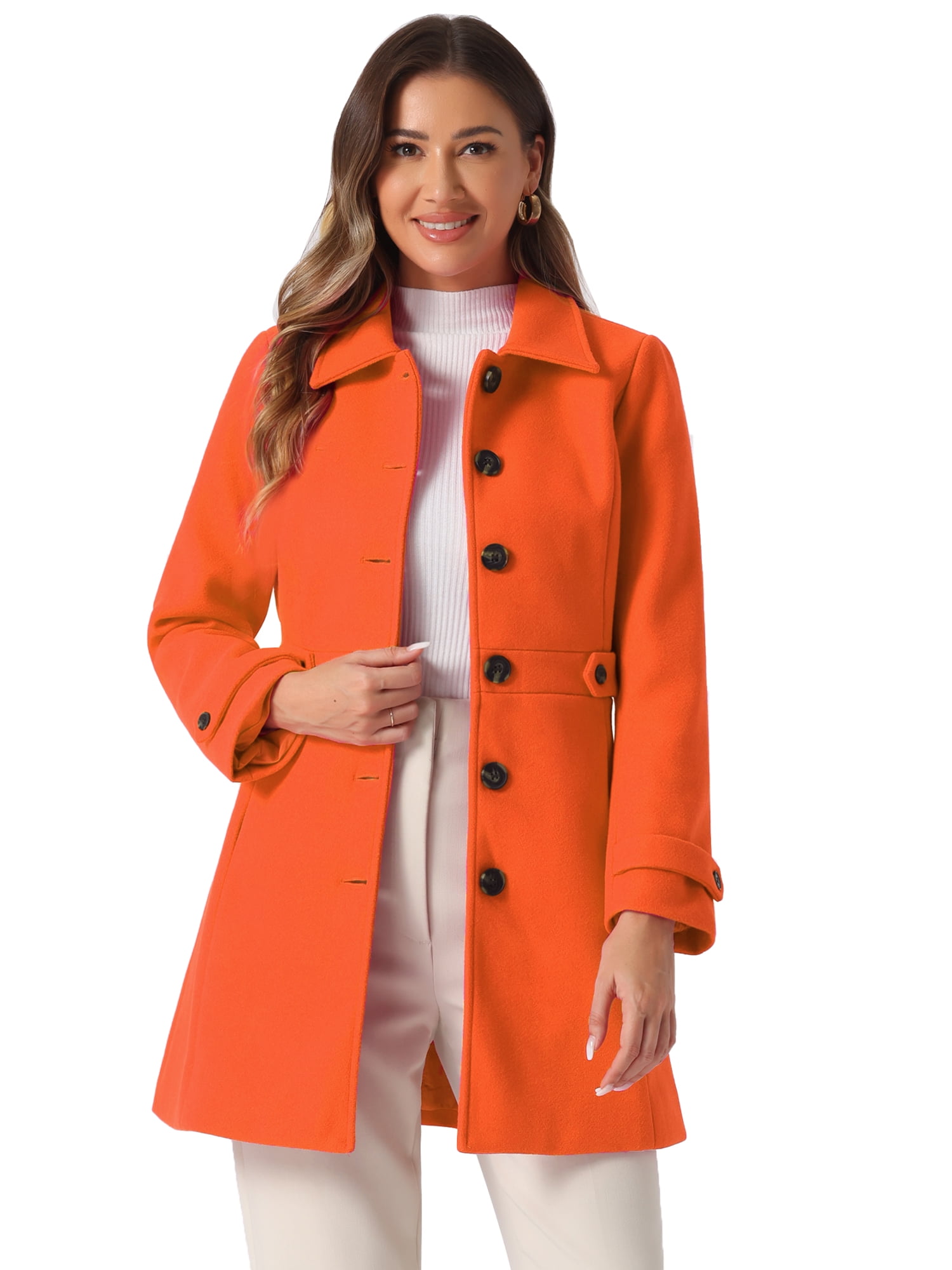 DARING DIVA Women's Single Breasted Long Outwear Winter Coat Orange S
