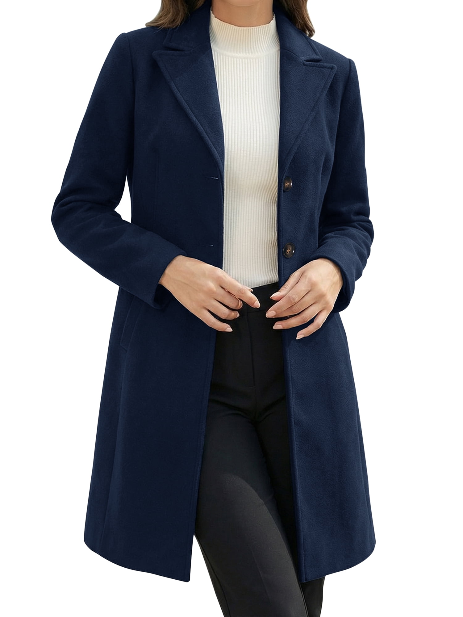 DARING DIVA Women's Winter Single Breasted Peacoat Notched Lapel Button Down Overcoat XL Dark Blue