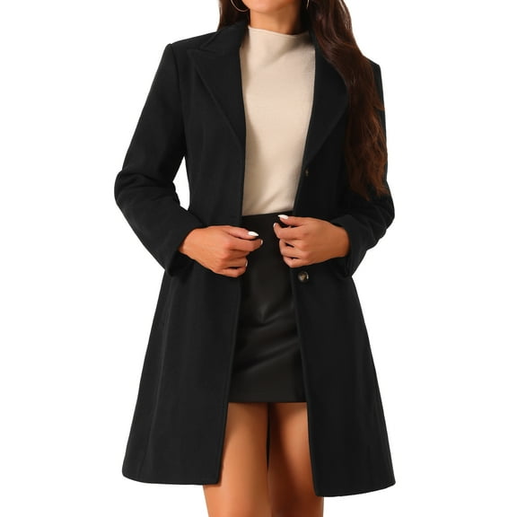 DARING DIVA Women's Single Breasted Peacoat Winter Notched Lapel Overcoat Black M