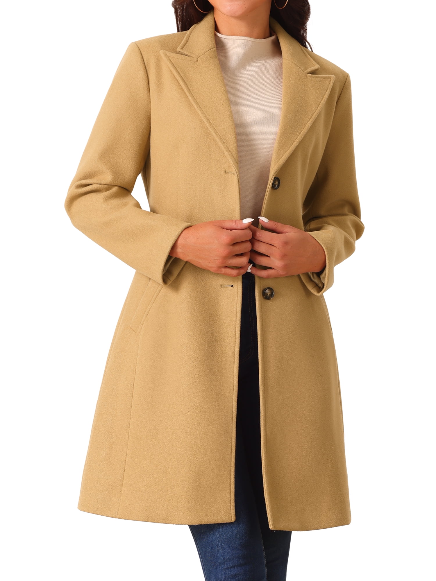 DARING DIVA Women's Winter Single Breasted Peacoat Notched Lapel Button Down Overcoat S Khaki