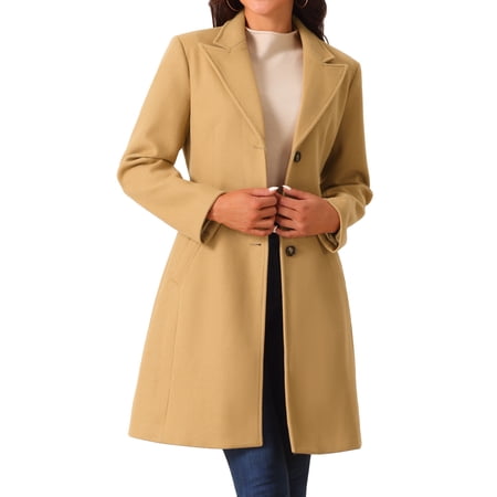 DARING DIVA Women's Winter Single Breasted Peacoat Notched Lapel Button Down Overcoat S Khaki