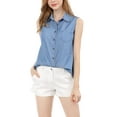 thumbnail image 1 of DARING DIVA Women's Single Breasted Point Collar Sleeveless Shirt M Blue, 1 of 7