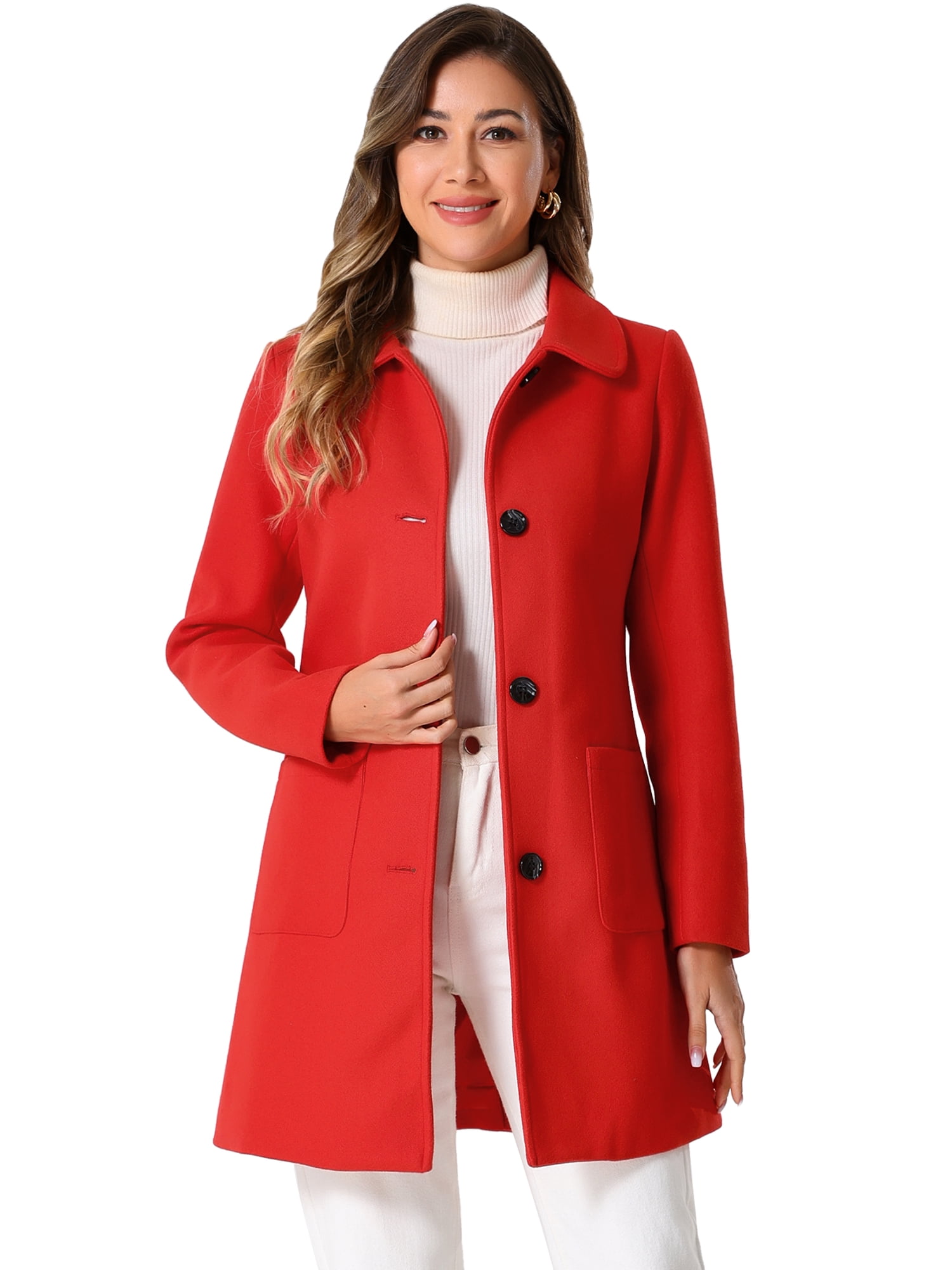 DARING DIVA Women's Single Breasted Winter Outwear Trench Coat Red S