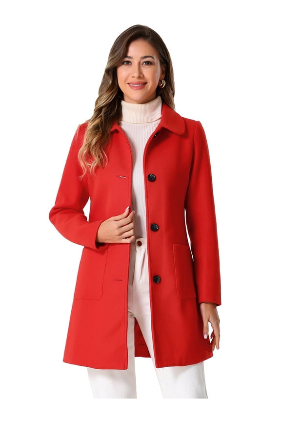 Women's Single Breasted Winter Outwear Trench Coat Red S