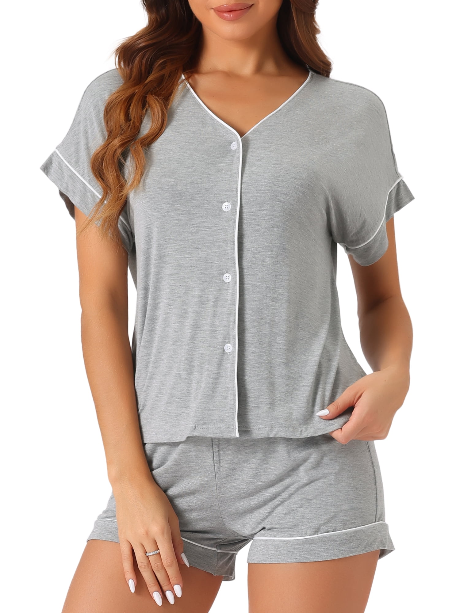 DARING DIVA Women's Button Down Short Sleeve Bridesmaid Soft Modal Pajama Set XL Light Gray