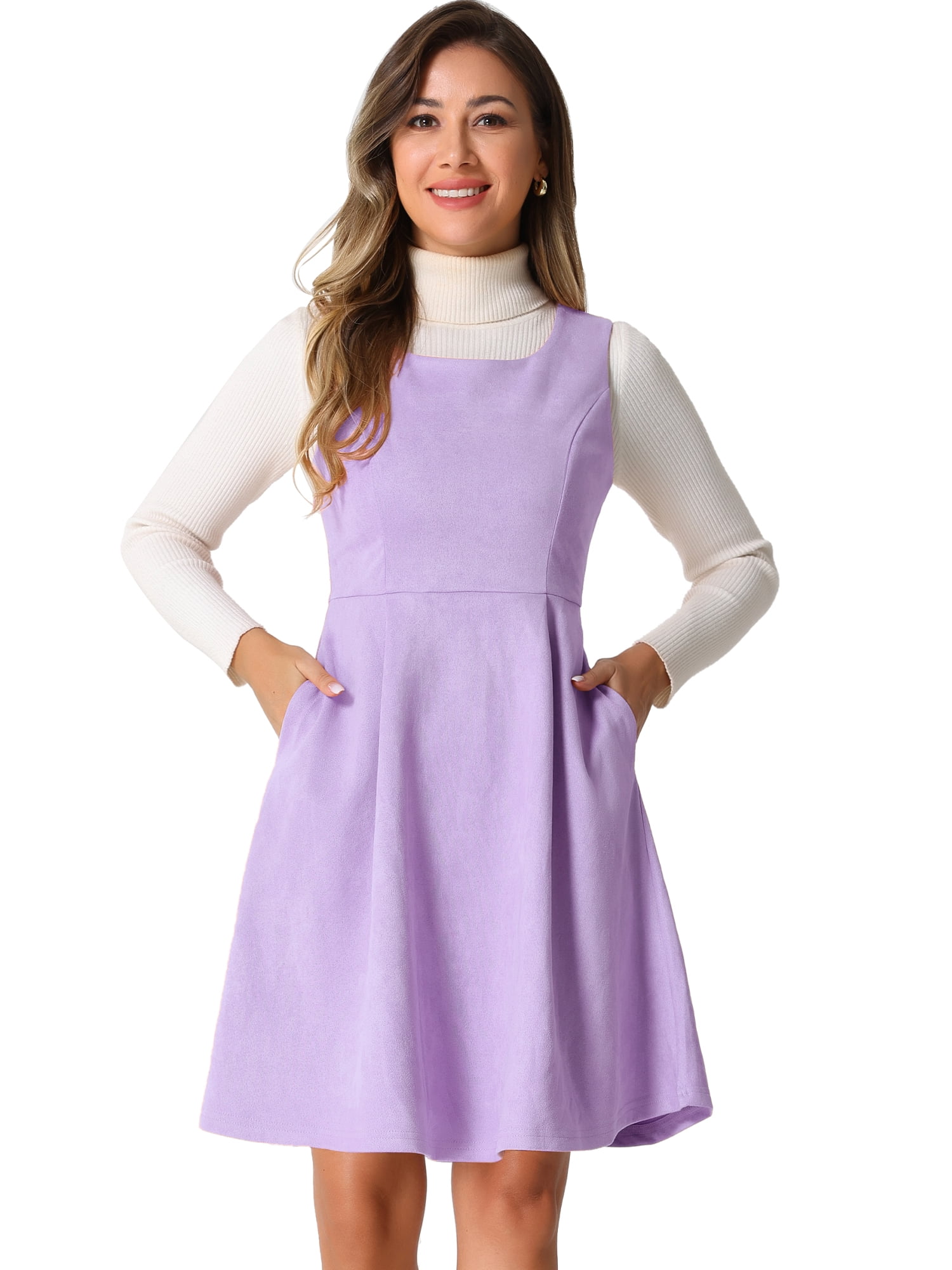 DARING DIVA Women's Sleeveless A Line Pleated Faux Suede Overall Dress XL Purple