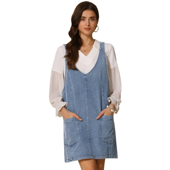 DARING DIVA Women's Sleeveless Adjustable Strap Denim Mini Pinafore Dress XS Blue